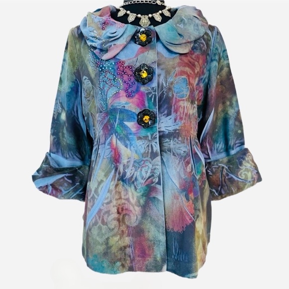 B.L.E.U. ~ Women’s lightweight 3/4 sleeve cruelty-free suede-like jacket size MP - Picture 3 of 9